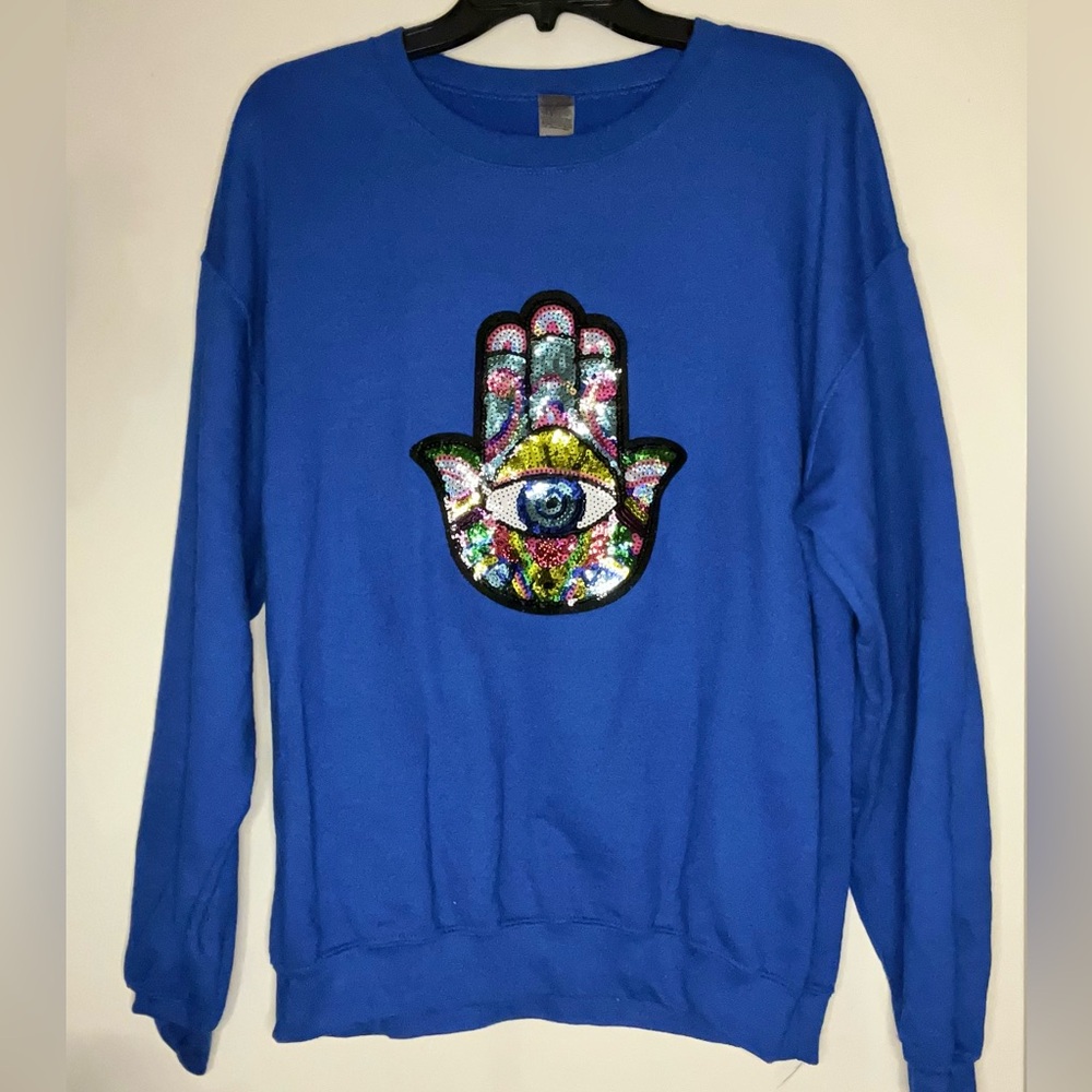 Sequin hamsa hand sweatshirt, size men’s L